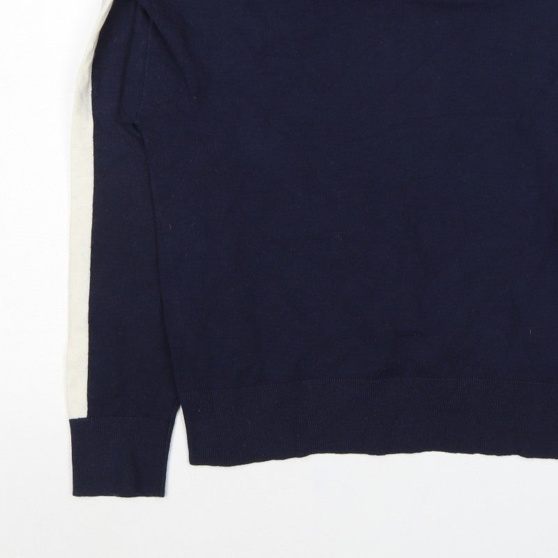 Marks and Spencer Women Navy S Pullover Hooded Knit Jumper White Stripe