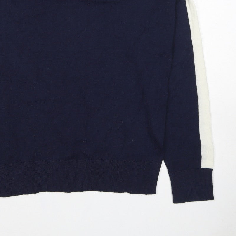 Marks and Spencer Women Navy S Pullover Hooded Knit Jumper White Stripe