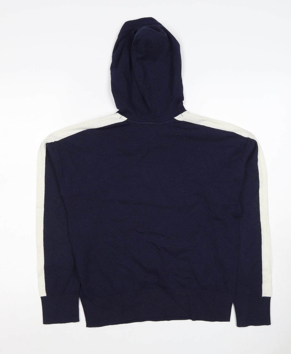 Marks and Spencer Women Navy S Pullover Hooded Knit Jumper White Stripe