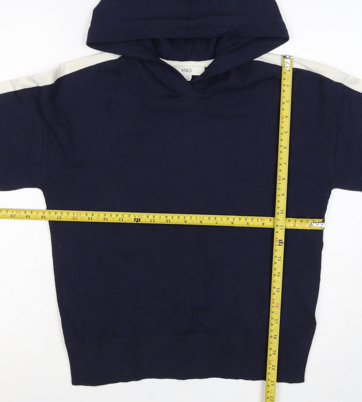 Marks and Spencer Women Navy S Pullover Hooded Knit Jumper White Stripe