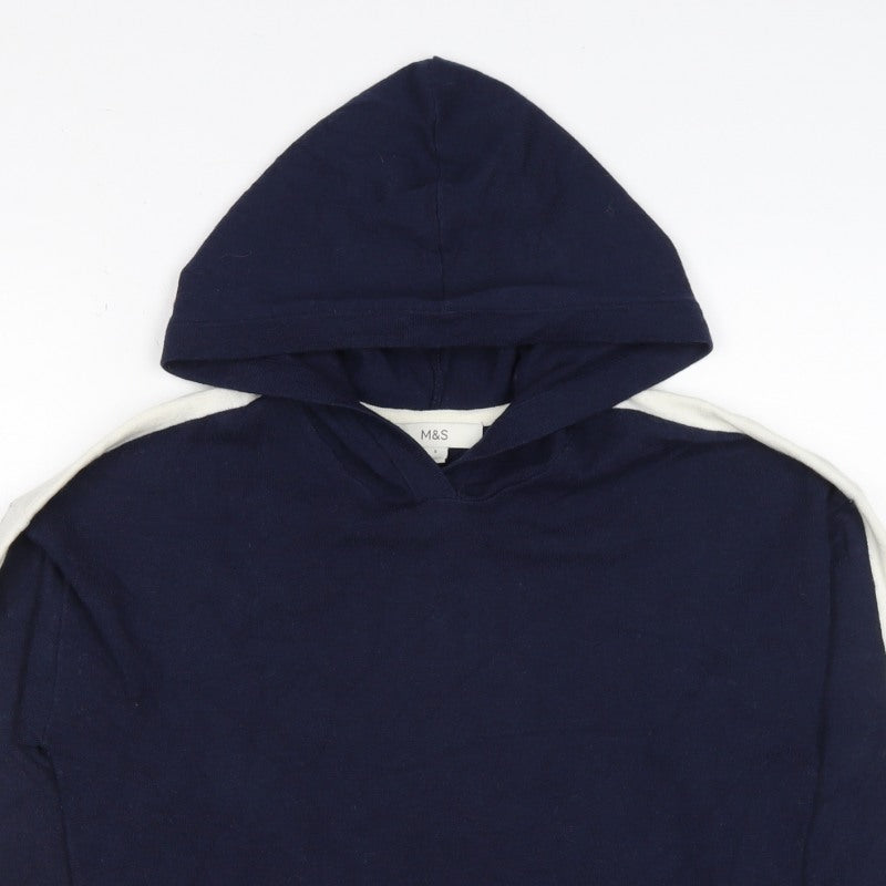 Marks and Spencer Women Navy S Pullover Hooded Knit Jumper White Stripe