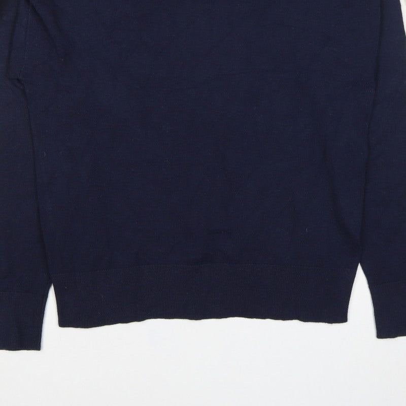 Marks and Spencer Women Navy S Pullover Hooded Knit Jumper White Stripe