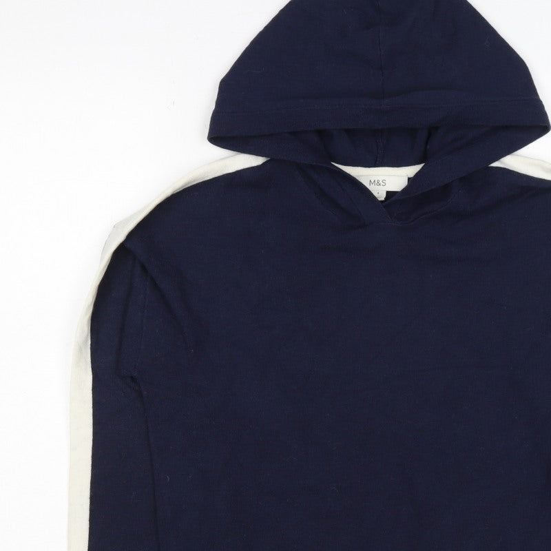 Marks and Spencer Women Navy S Pullover Hooded Knit Jumper White Stripe