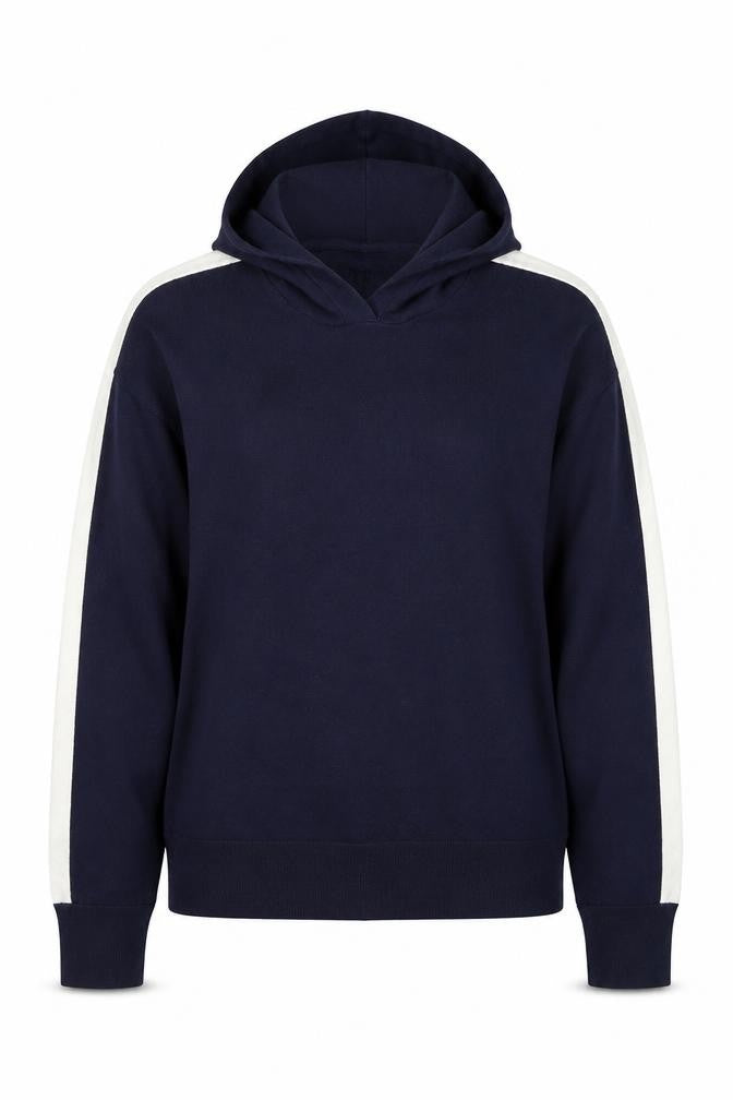 Marks and Spencer Women Navy S Pullover Hooded Knit Jumper White Stripe