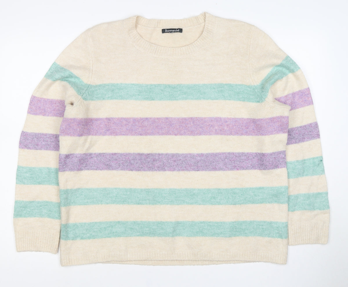 Bonmarché Women Multicoloured UK 20 Striped Knit Pullover Jumper