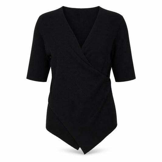 Apricot Women Black UK 12 Wrap Rib Knit V-Neck 3/4 Sleeve Top