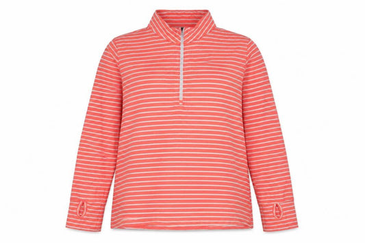 Palm Grove Women Orange Grey UK 16 Striped 1/2 Zip Long Sleeve Top