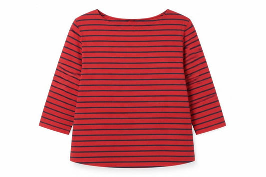 Crew Clothing Company Women Red Navy Stripe Boat Neck Top UK 18
