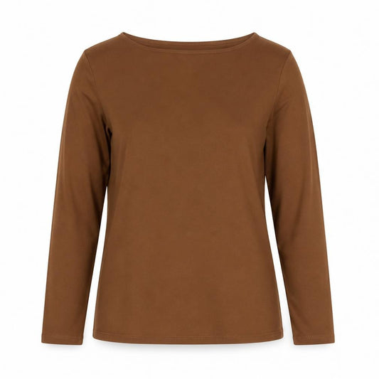 Oasis Women Brown L Basic Stretch Viscose Long Sleeve Boat Neck Top