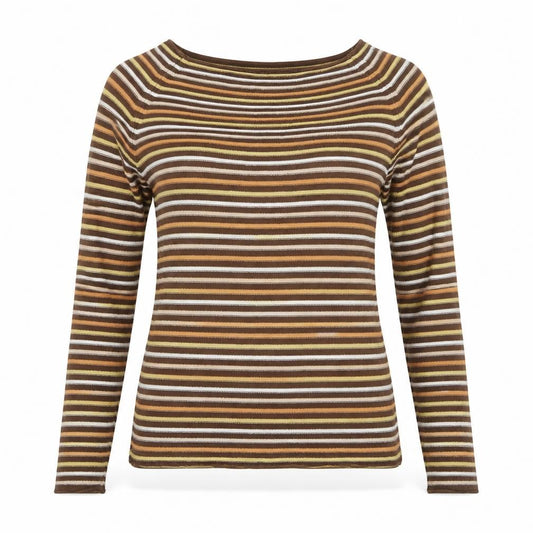 Laura Ashley Women Brown Stripe Knit Boat Neck Top UK 12 Long Sleeve