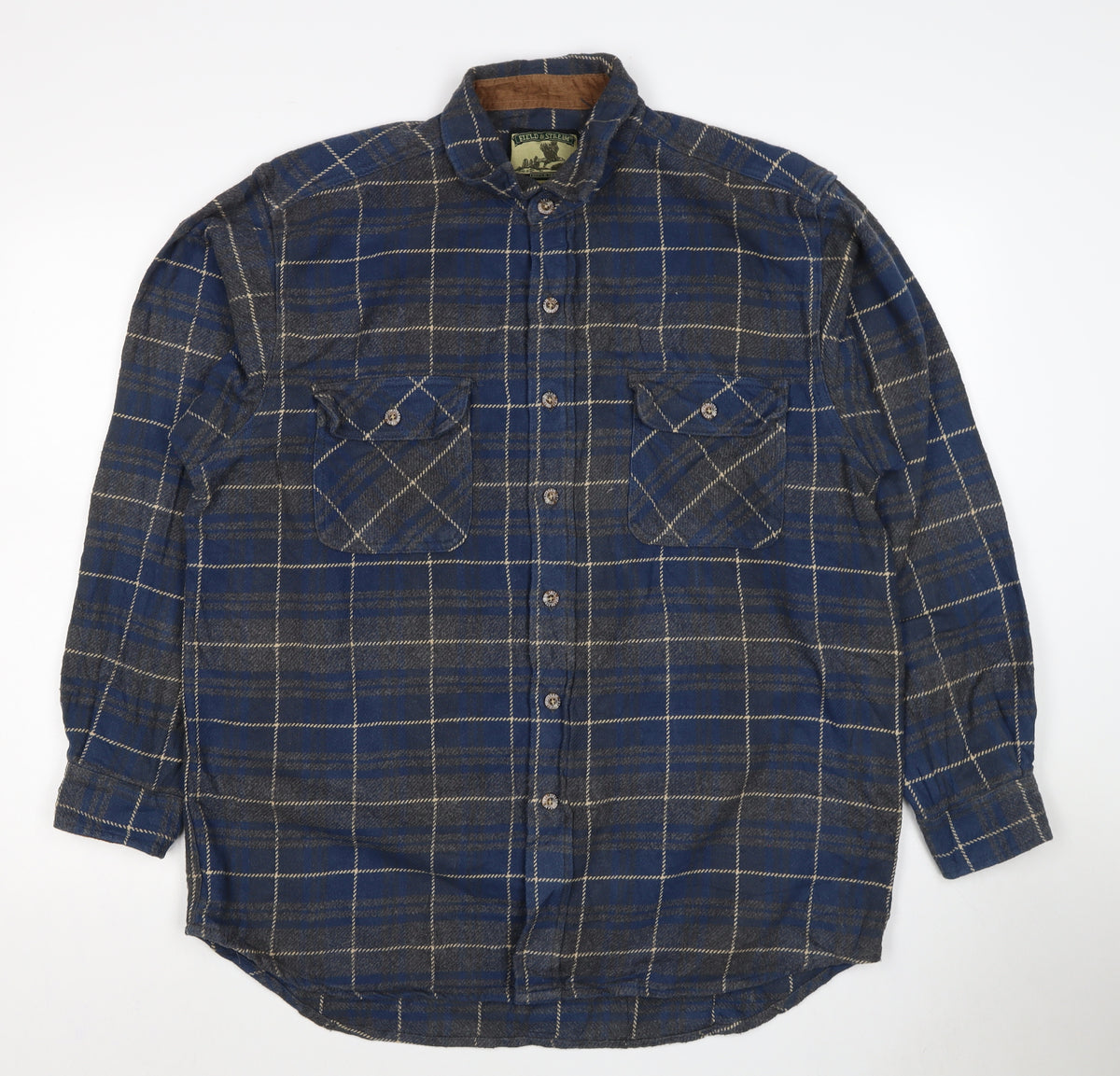 Field & Stream Men’s Blue Plaid Flannel Shirt L Cotton Button-Up