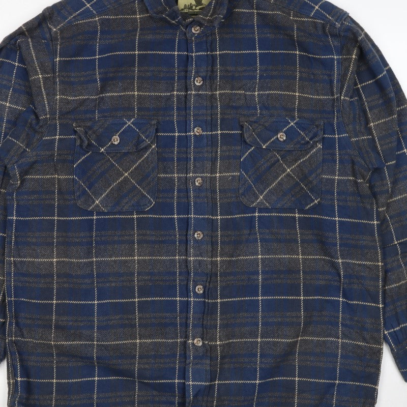 Field & Stream Men’s Blue Plaid Flannel Shirt L Cotton Button-Up
