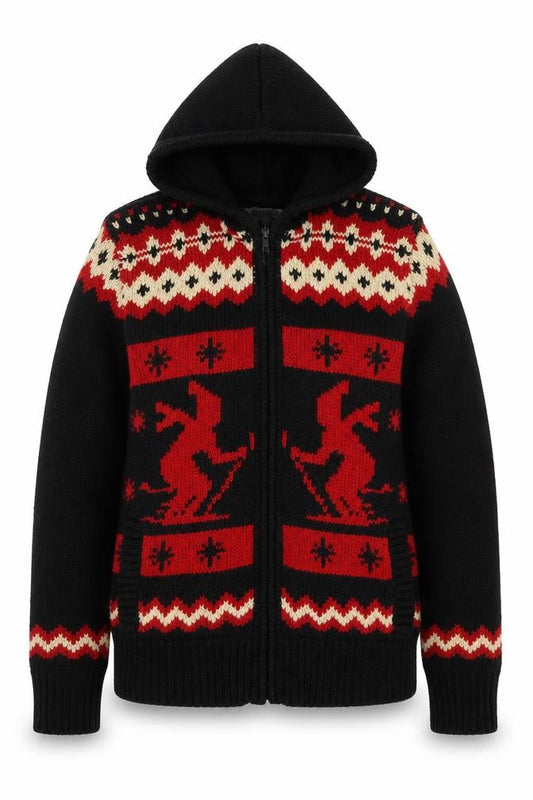 Joe Browns Men’s Black M Full Zip Hooded Knit Deer Hoodie