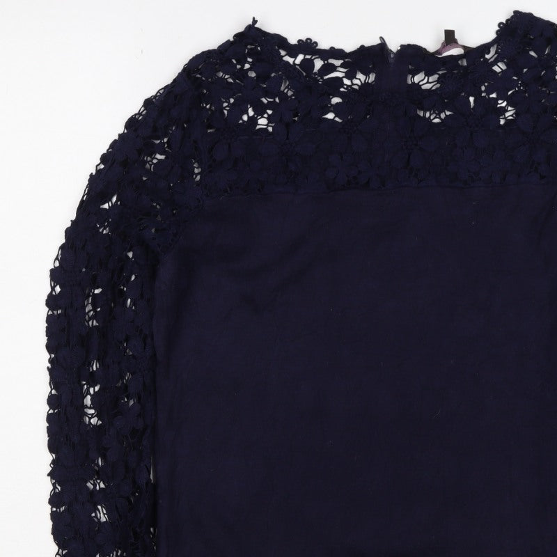 Phase Eight Women Blue UK 16 Basic Floral Lace 3/4 Sleeve Blouse