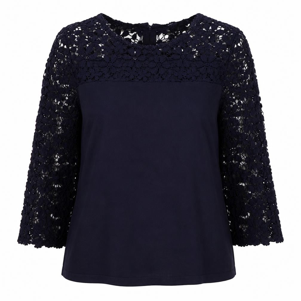 Phase Eight Women Blue UK 16 Basic Floral Lace 3/4 Sleeve Blouse