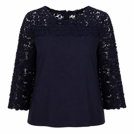 Phase Eight Women Blue UK 16 Basic Floral Lace 3/4 Sleeve Blouse