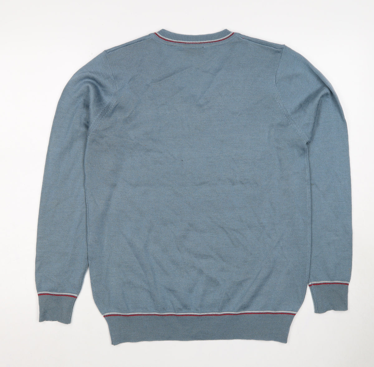 Pop England Men's Blue M V-Neck Wool Blend Pullover Jumper