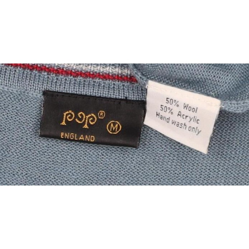 Pop England Men's Blue M V-Neck Wool Blend Pullover Jumper