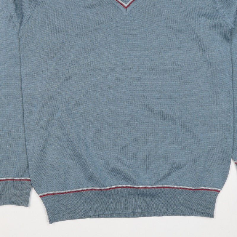 Pop England Men's Blue M V-Neck Wool Blend Pullover Jumper