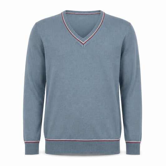 Pop England Men's Blue M V-Neck Wool Blend Pullover Jumper