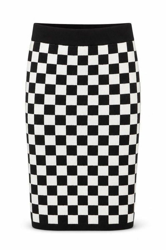 ASOS Women Black White Check Knit Mini Pencil Skirt UK 8