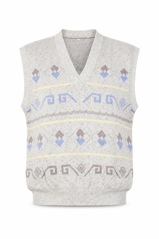 Frank Alves Men’s Grey L Geometric V-Neck Knit Sweater Vest