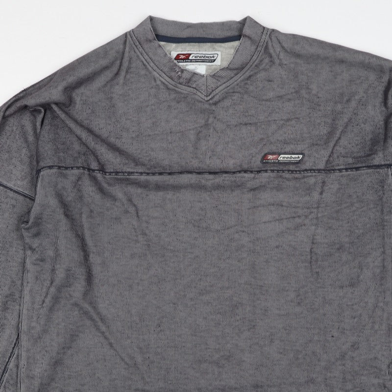 Reebok Men’s Grey Striped Logo V-Neck Pullover Jumper M