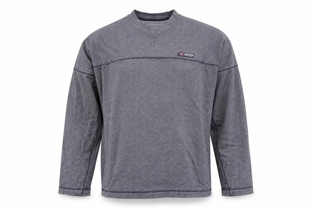 Reebok Men’s Grey Striped Logo V-Neck Pullover Jumper M