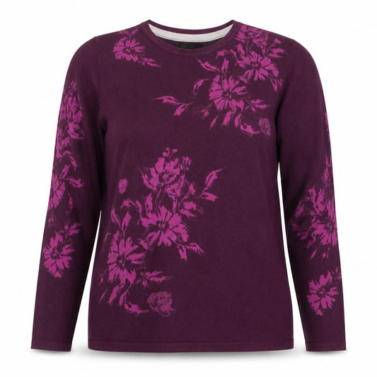 Mudflower Women’s Purple Floral Beaded Knit Pullover Jumper UK 10