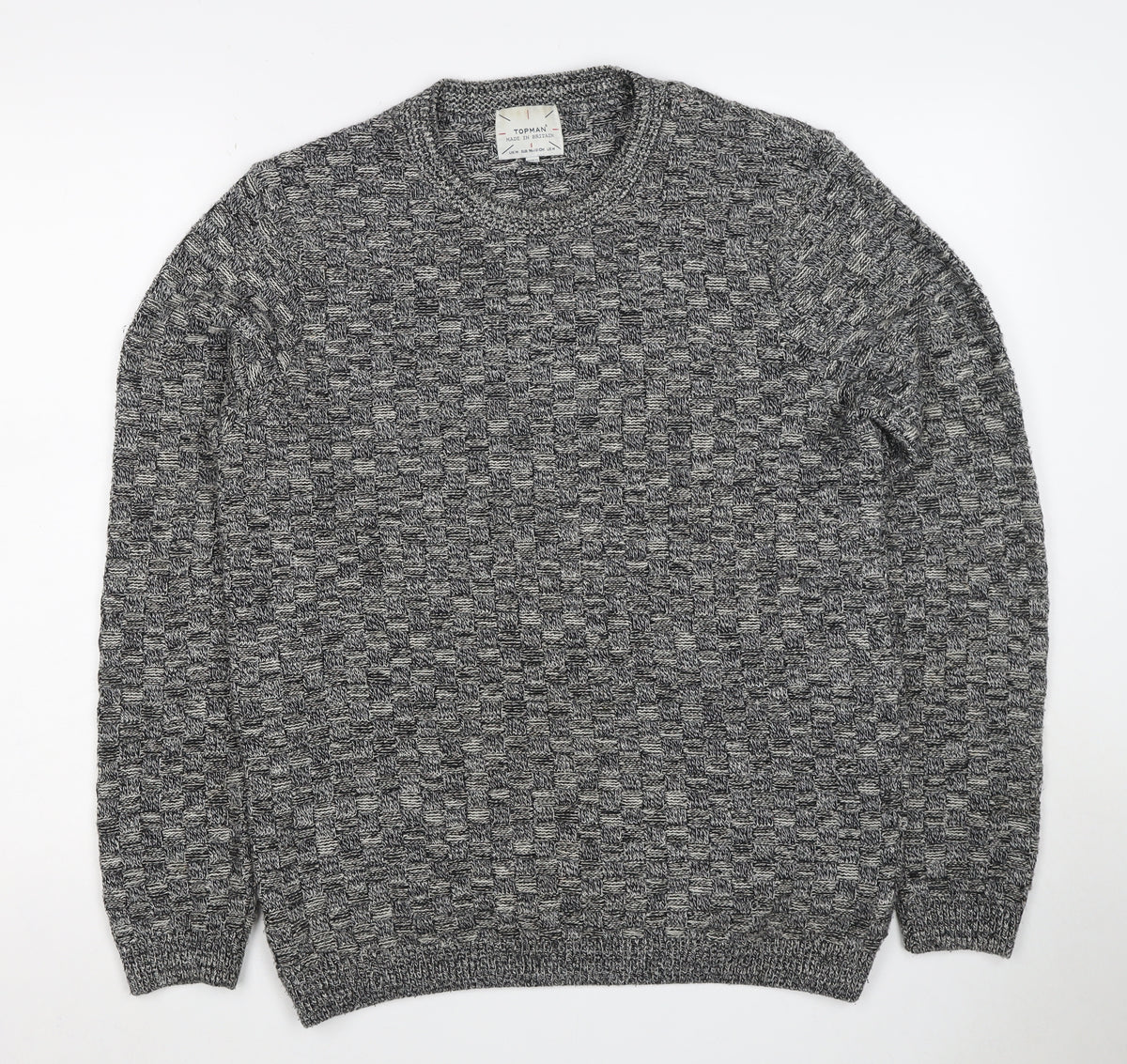 Topman Men's Grey M Wool Geometric Knit Crew Neck Pullover Jumper