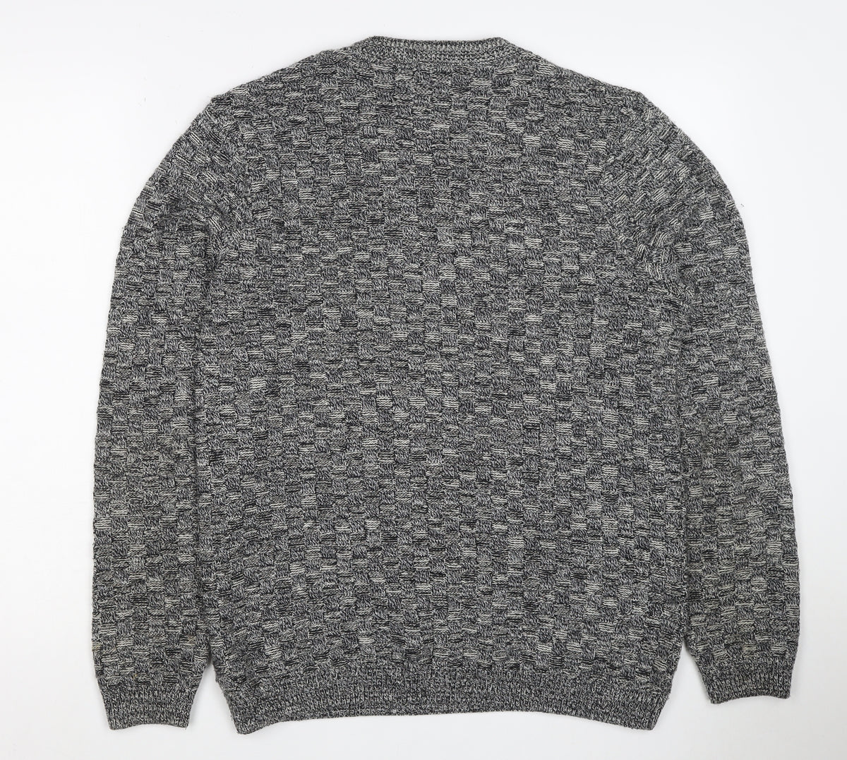 Topman Men's Grey M Wool Geometric Knit Crew Neck Pullover Jumper