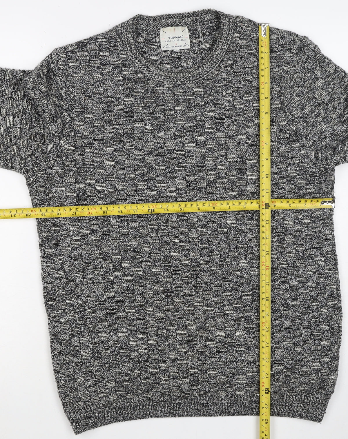 Topman Men's Grey M Wool Geometric Knit Crew Neck Pullover Jumper