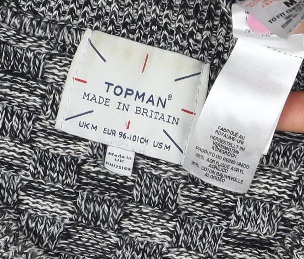 Topman Men's Grey M Wool Geometric Knit Crew Neck Pullover Jumper