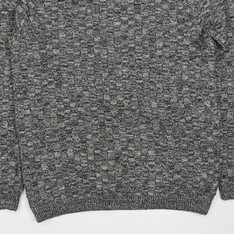 Topman Men's Grey M Wool Geometric Knit Crew Neck Pullover Jumper