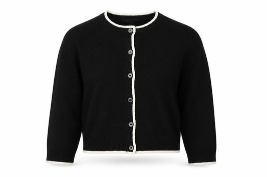 New Look Women’s Black Ivory Trim Button Cardigan Size M