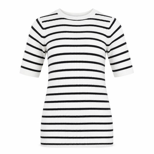 Marks & Spencer Women's White Striped Basic Rib Knit 3/4 Sleeve Top S