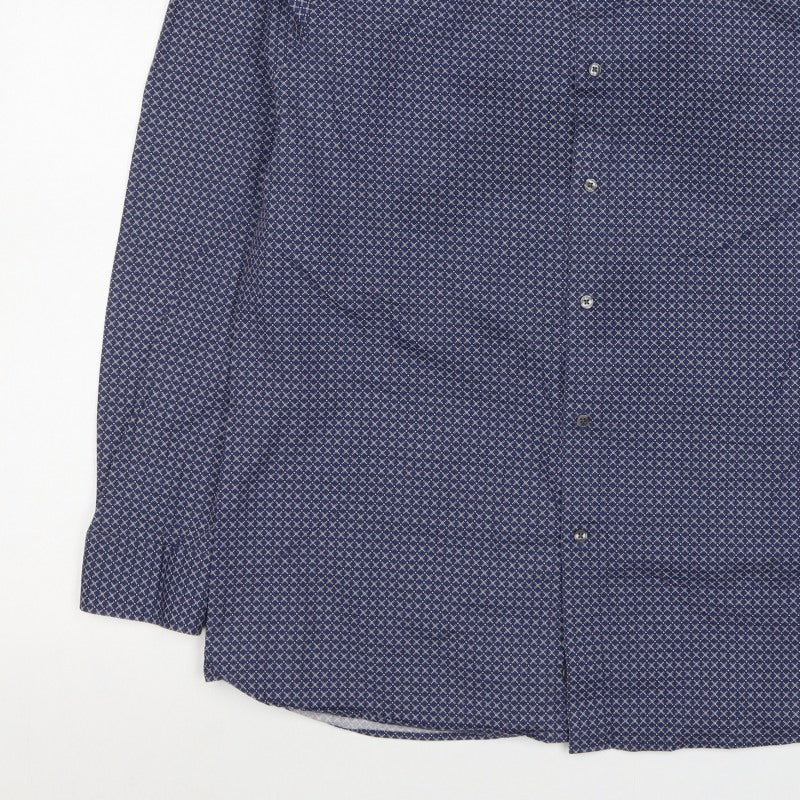 Ted Baker Men's Blue Geometric Print Long Sleeve Button-Up Shirt Size XL