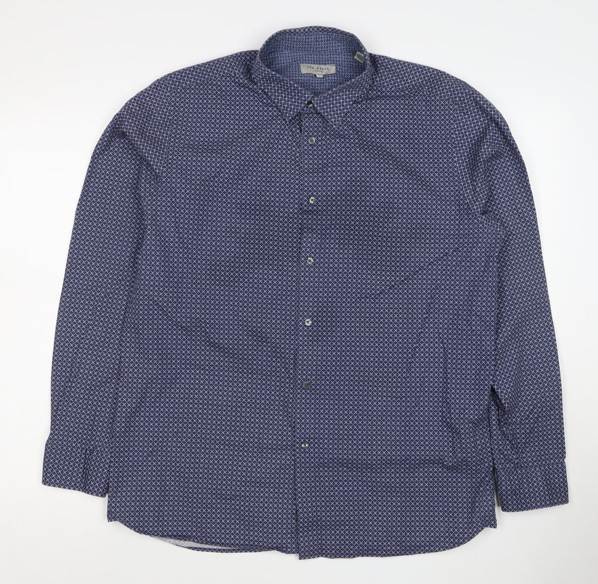 Ted Baker Men's Blue Geometric Print Long Sleeve Button-Up Shirt Size XL