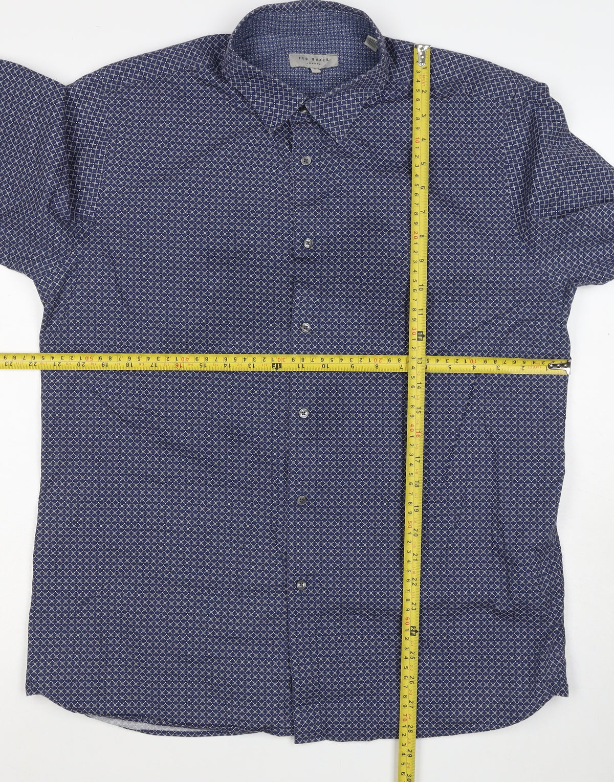 Ted Baker Men's Blue Geometric Print Long Sleeve Button-Up Shirt Size XL