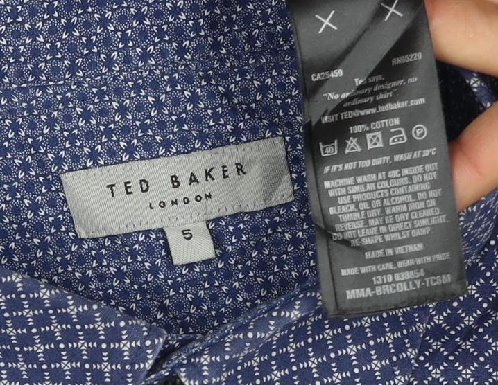 Ted Baker Men's Blue Geometric Print Long Sleeve Button-Up Shirt Size XL