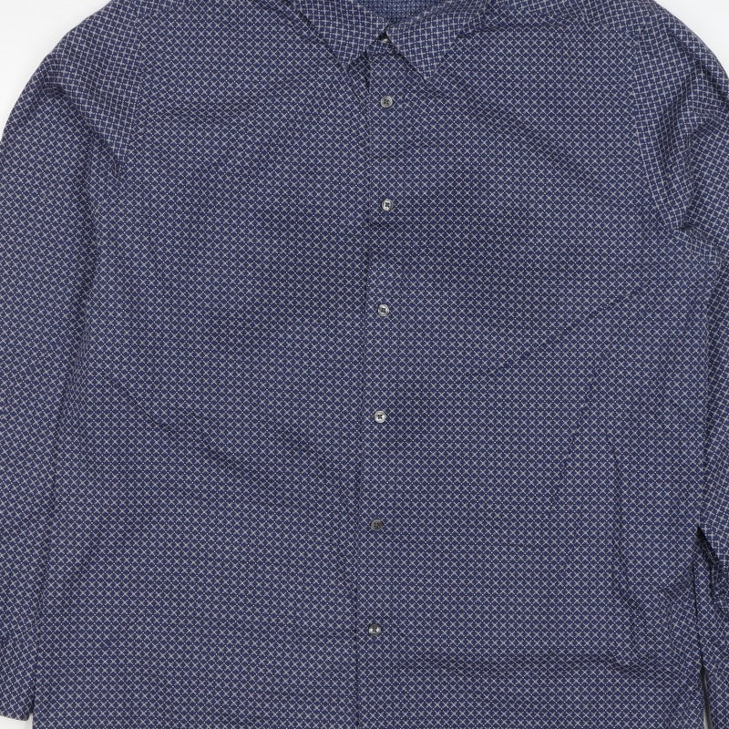 Ted Baker Men's Blue Geometric Print Long Sleeve Button-Up Shirt Size XL