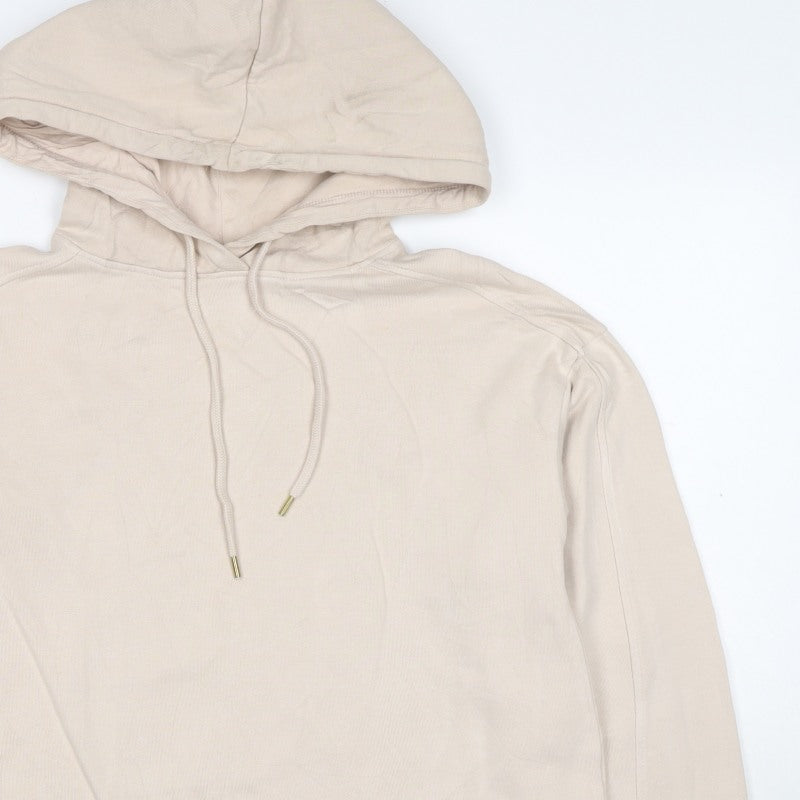 River Island Women Beige S Pullover Hooded Cotton Sweatshirt Logo