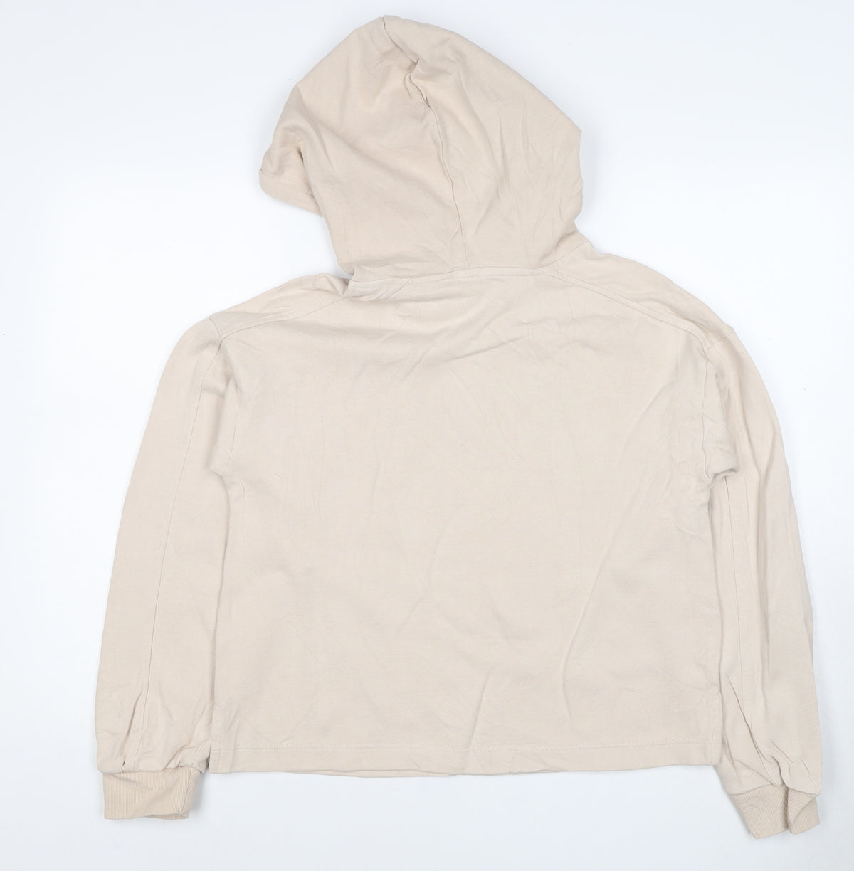 River Island Women Beige S Pullover Hooded Cotton Sweatshirt Logo