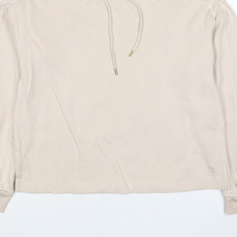River Island Women Beige S Pullover Hooded Cotton Sweatshirt Logo