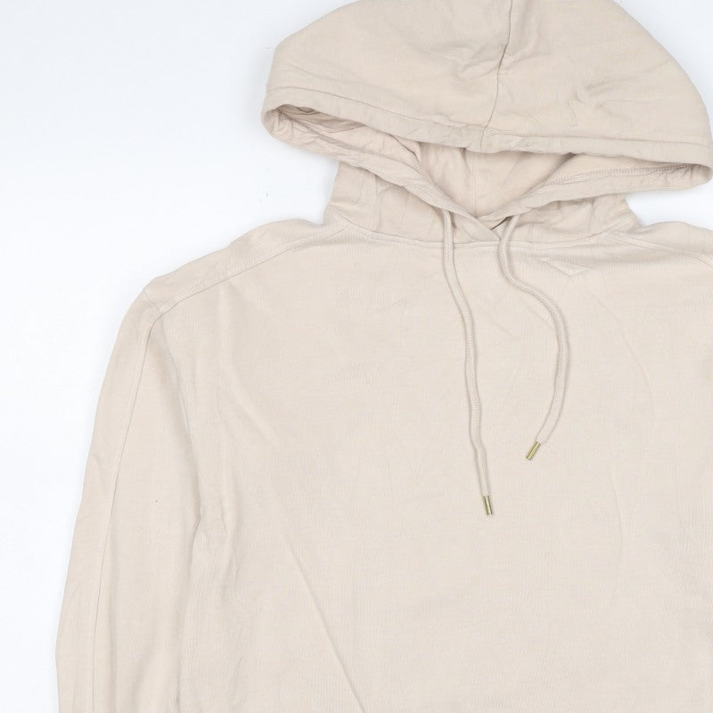 River Island Women Beige S Pullover Hooded Cotton Sweatshirt Logo
