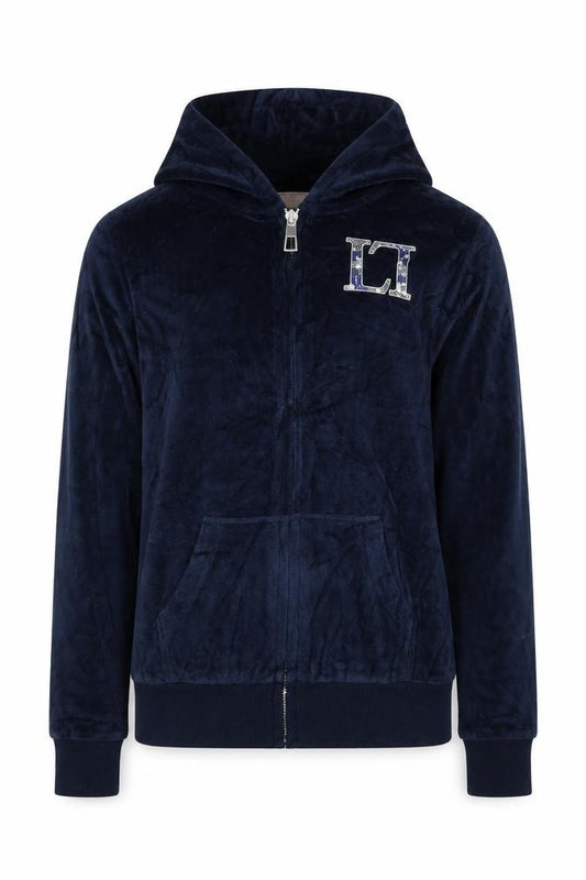 Lipsy Girls Blue Velour Full Zip Hooded Hoodie 11-12 Years Rhinestone Logo