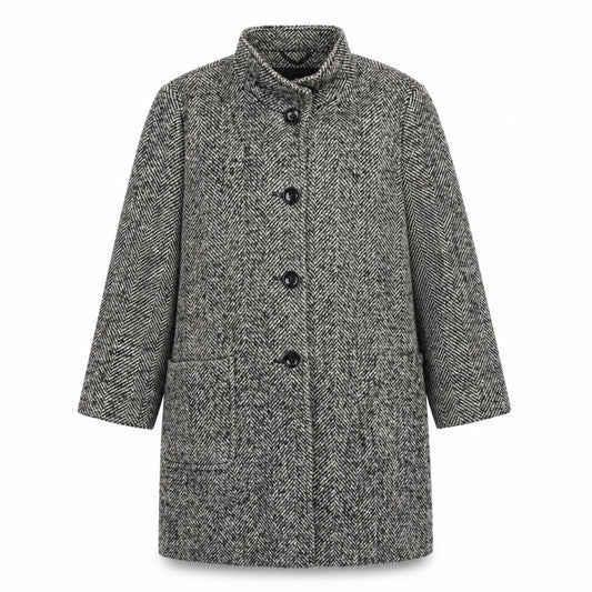 Biasler Women's Grey UK 14 Wool Alpaca Herringbone Overcoat