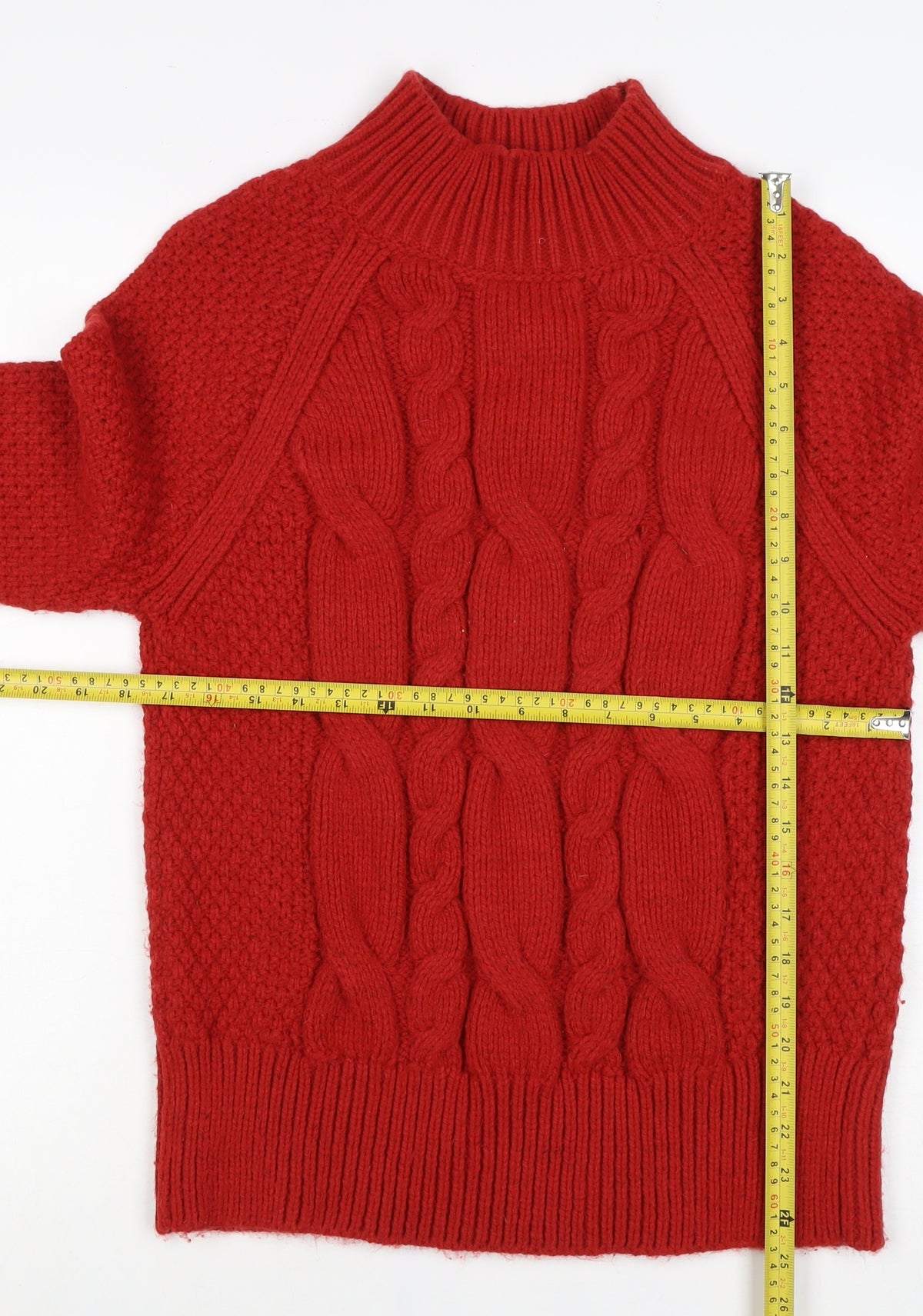 Fata Women’s Red UK 12 Wool Cable Knit Roll Neck Jumper