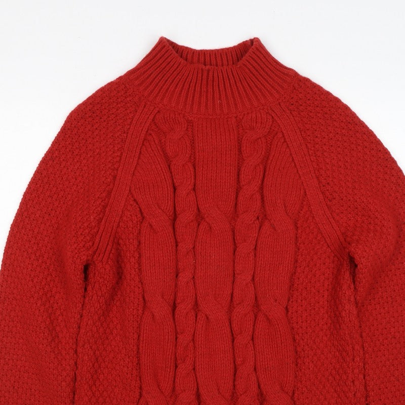 Fata Women’s Red UK 12 Wool Cable Knit Roll Neck Jumper