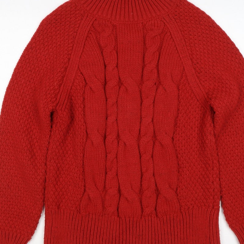 Fata Women’s Red UK 12 Wool Cable Knit Roll Neck Jumper